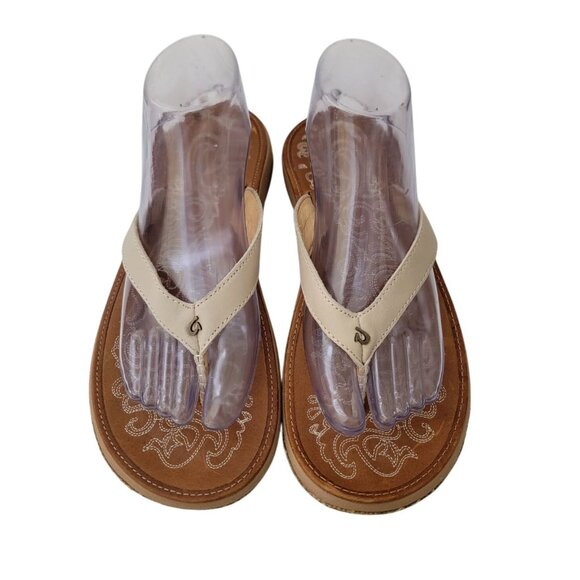 OluKai Paniolo Embroidered Premium Leather Thong Flip Flop Sandals Women’s Sz 9 - Picture 3 of 9